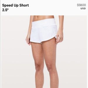 Lululemon White Speed Up Shorts 2.5”